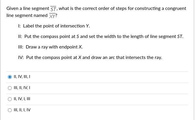 What is the correct order of steps for constructing a congruent line segment named-example-1