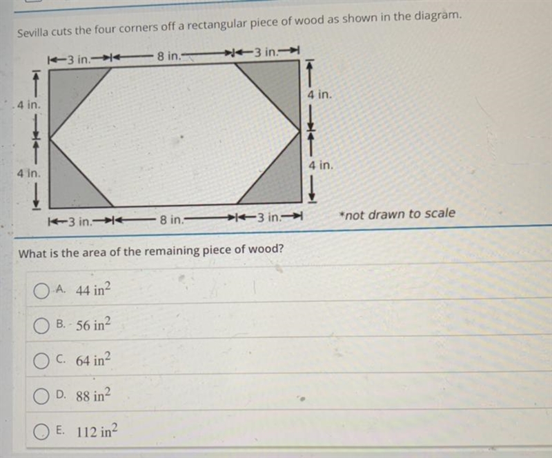 Sevilla cuts the four corners off a rectangular piece of wood as shown in the diagram-example-1