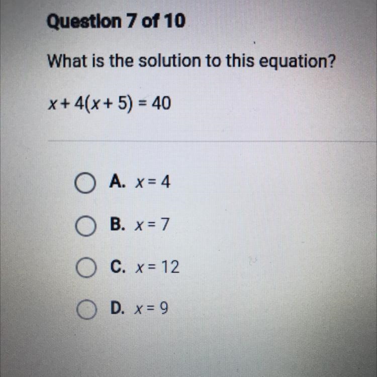 Question 7 of 10 What is the solution to this equation-example-1