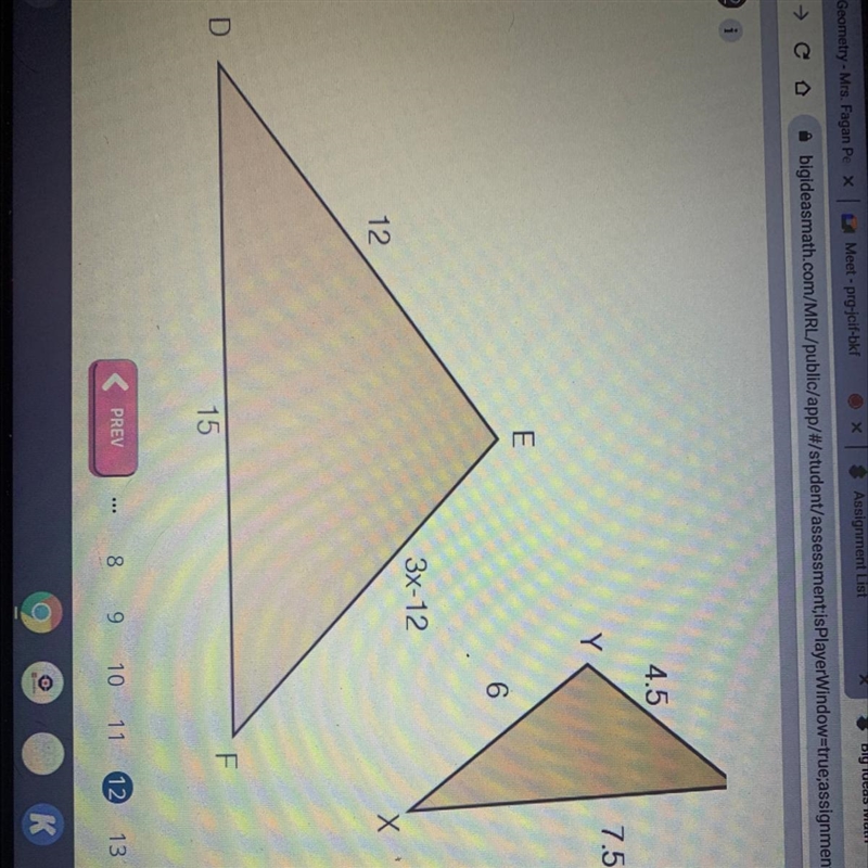 Please help first correct will get brianliest. Find the value of x that makes DEF-example-1