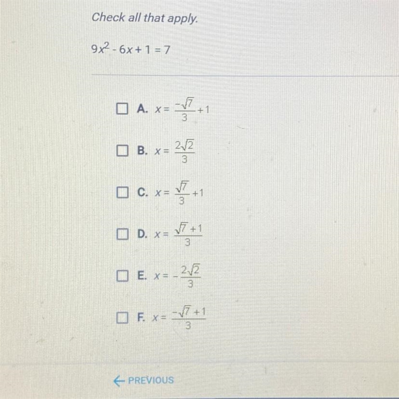 Which of the following are solutions to the equation below? Check all that apply. 9x-example-1