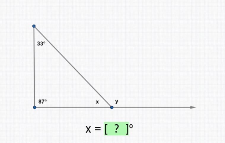 33 degrees, 87 degrees, x=?-example-1