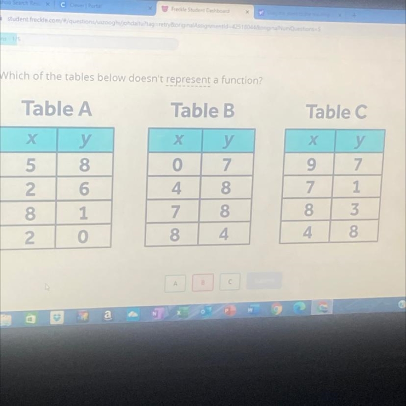 Which of the tables below doesn’t represent a function-example-1