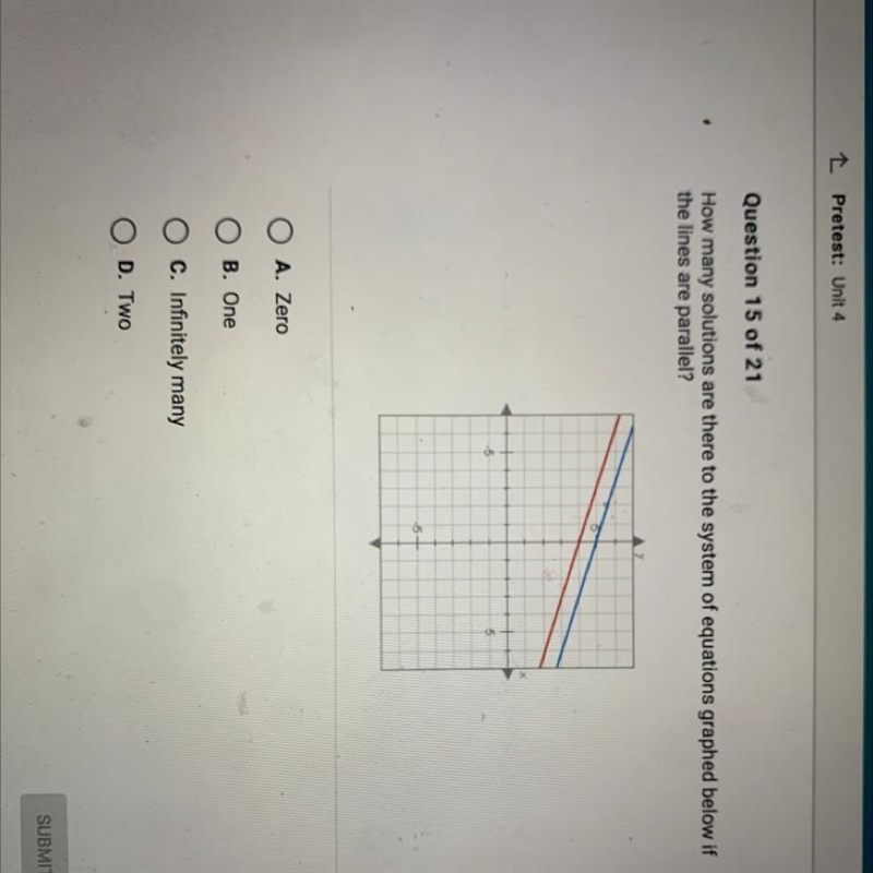 How many solutions are there to the system of equations graphed below if the lines-example-1