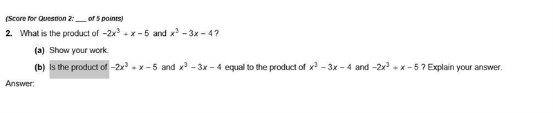 PLEASE HELP ASAP 50 POINTS!!!!!!!!!!!!!!!!!!!!! Multiply -2X^3 +X -5 and x^3 -3x -4. show-example-1