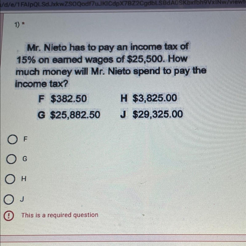 Mr. Nieto has to pay an income tax of 15% on earned wages of $25,500. How much money-example-1