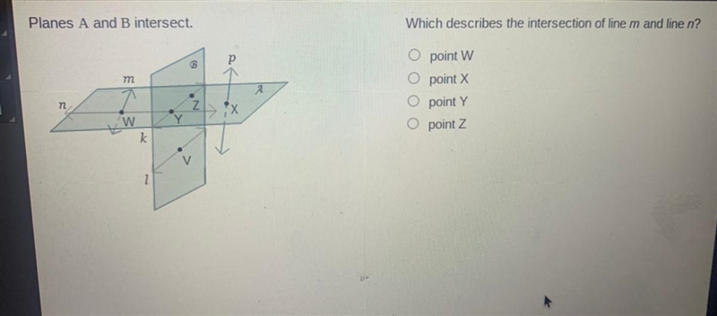 Which describes the intersection of like my and line n? Please-example-1