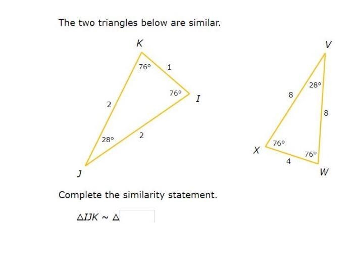 Geometry help please. Complete the similarity statement, in the box below, of these-example-1