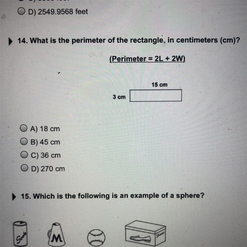 14. What is the perimeter of the rectangle, in centimeters (cm)? (Perimeter = 2L + 2W-example-1