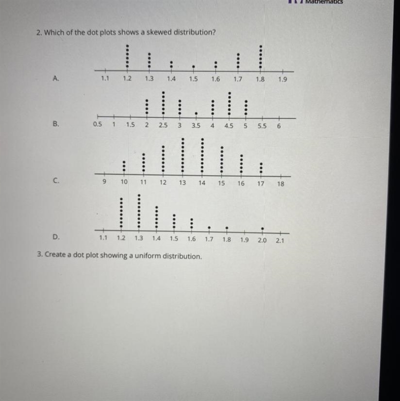 Which of the dot plot shows a skewed distribution-example-1