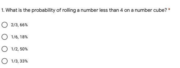 What is the probability of rolling a number less than 4 on a number cube?-example-1