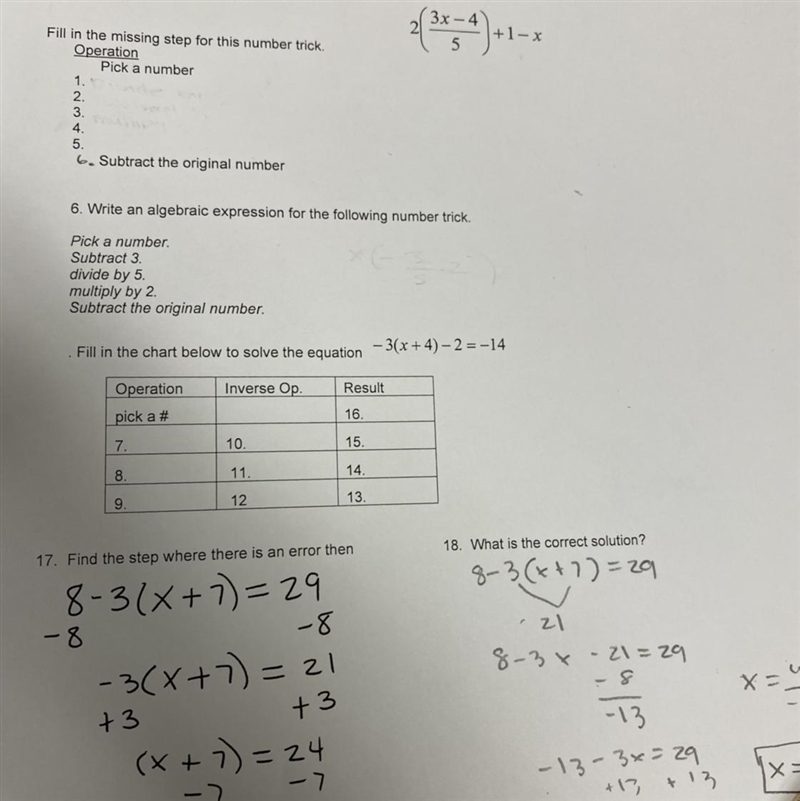 Fill in the missing step for this number trick operation 1.pick a number 2., 3., 4., 5. 6. Subtract-example-1