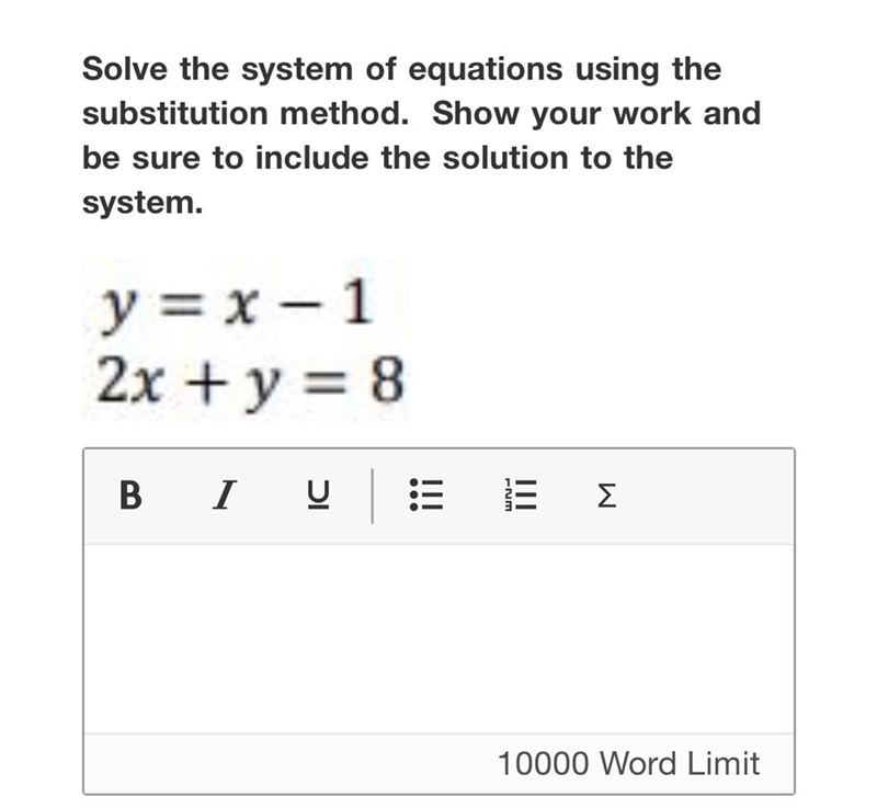 Solve the system of equations using the substitution method. Show your work and be-example-1