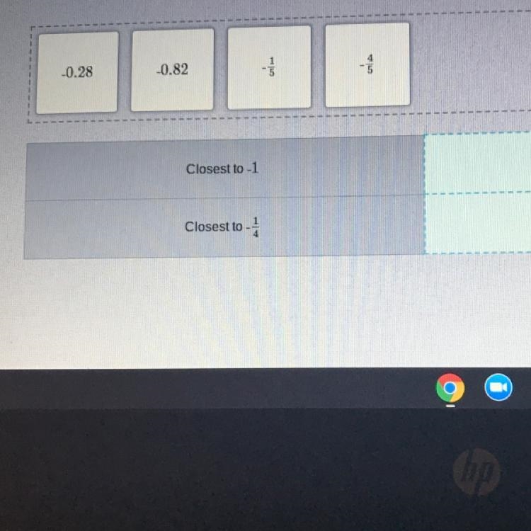 Drag numbers to show which one is closer to -1 and -1/4 on the number line￼￼-example-1