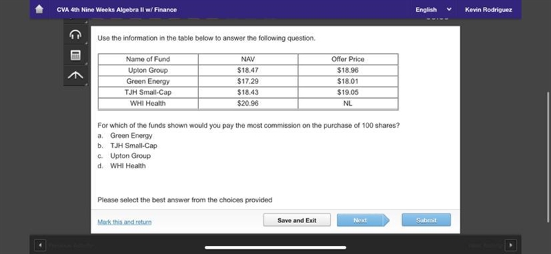 For which of the funds shown would you pay the most commission on the purchase of-example-1