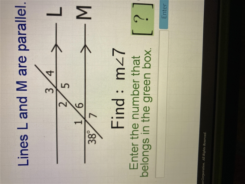 No links please Lines L and M are parallel find the measure of angle 7-example-1