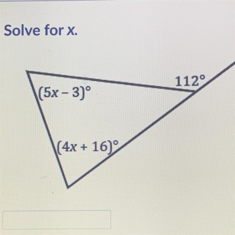 Solve for x. 112° (5x - 3)° (4x + 16)°-example-1