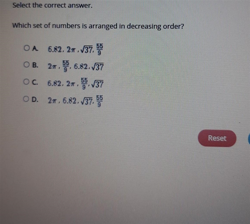 Wich set of numbers is arranged in decreasing order?​-example-1