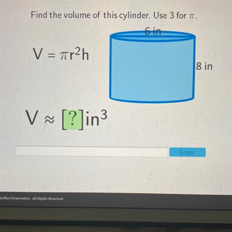 Find the volume of the cylinder please￼-example-1