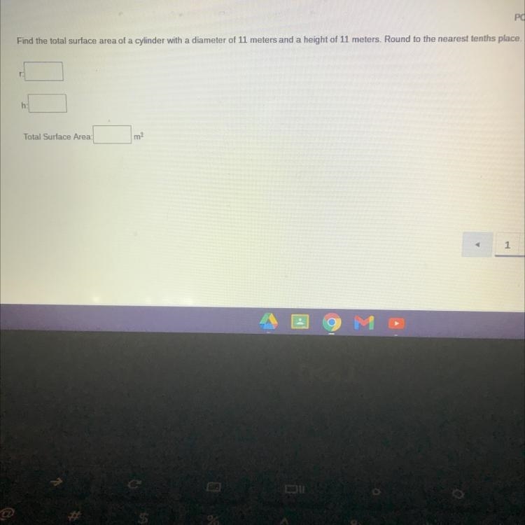 Find the total surface area of a cylinder with a diameter of 11 meters and a height-example-1