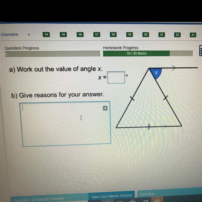 Work out the value of angle x. and give a reason for your answer. pls help!-example-1