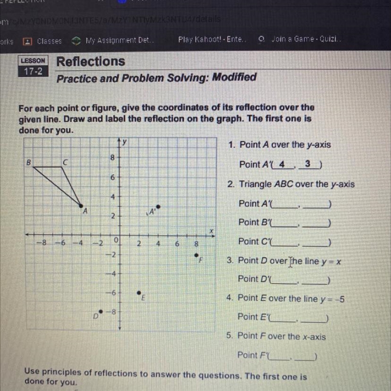 20 POINTS !!!!!!! ireflections for each point or figure, give the coordinates of its-example-1