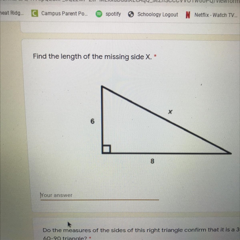 Find the length of the missing side x ... please help me-example-1