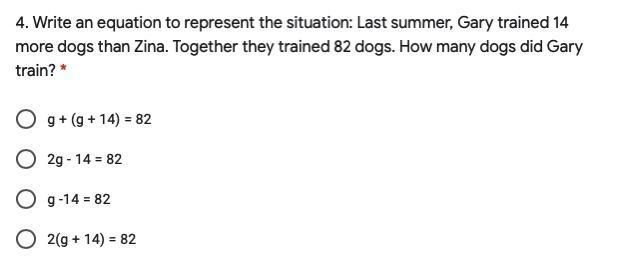 Write an equation to represent the situation: Last summer, Gary trained 14 more dogs-example-1