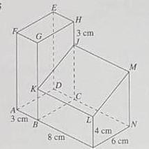 Diagram shows the composite solid formed by a cuboid and a right prism. Trapezium-example-1