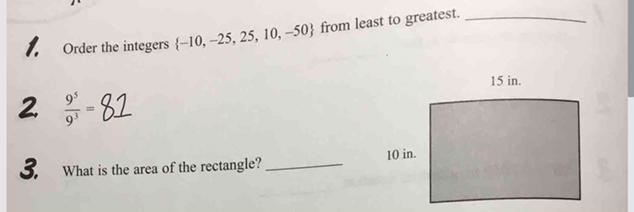 2 questions… 1. order the intergers {-10, -25, 25, 10, -50} from least to greatest-example-1