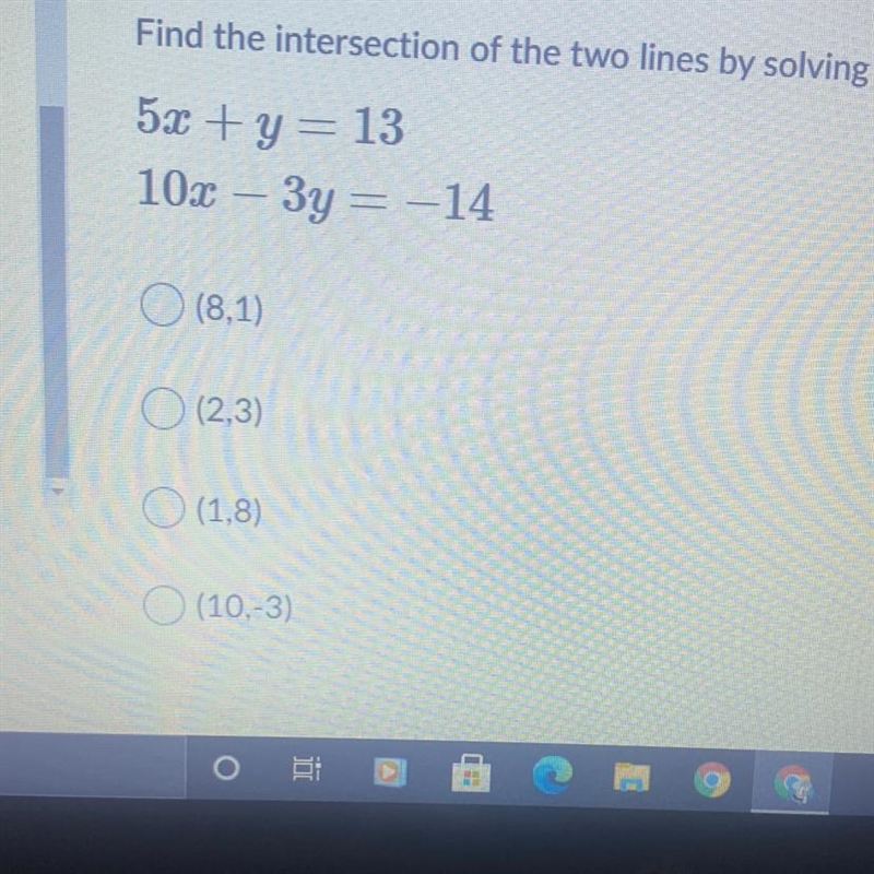 Find the intersection of the two lines by solving the system of equations.-example-1