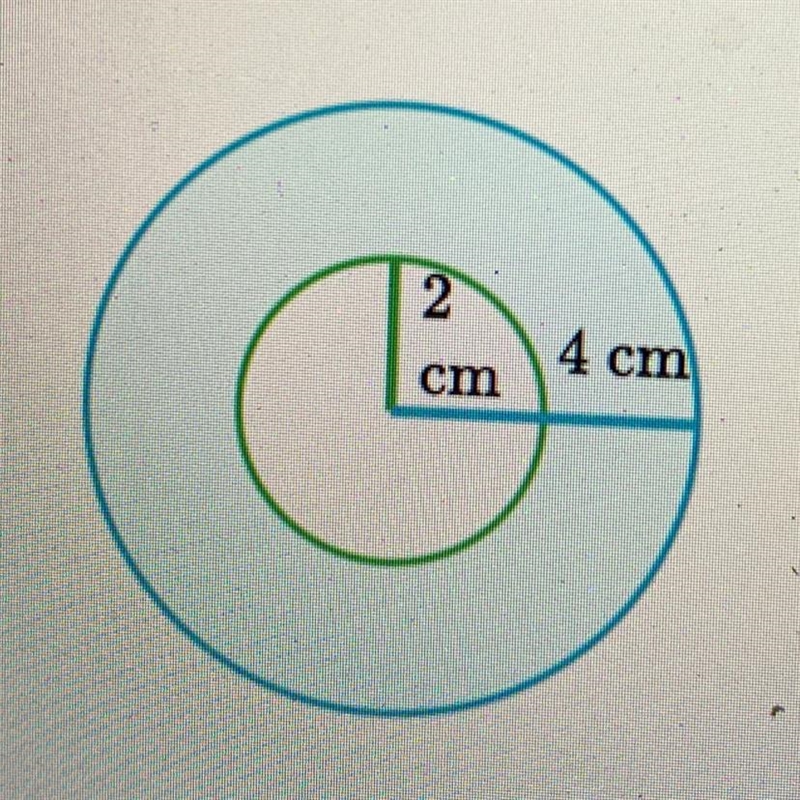 A circle with radius of 2 cm sits inside a circle with radius of 4 cm. What is the-example-1