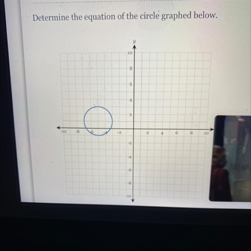 Determine the equation of the circle graphed below.-example-1