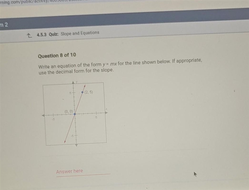 write an equation of the form y equals MX for the line shown below if appropriate-example-1