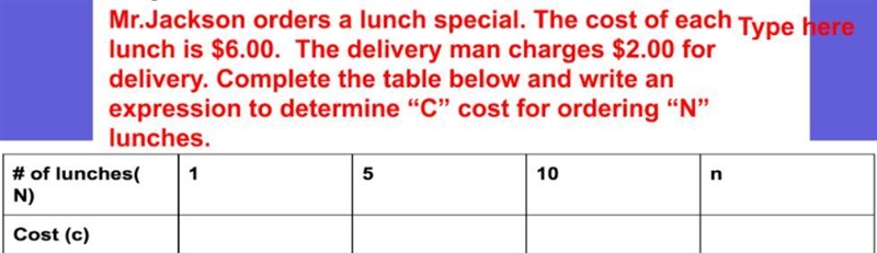 Mr. Jackson orders a lunch special. The cost of each lunch is $6.00. The delivery-example-1