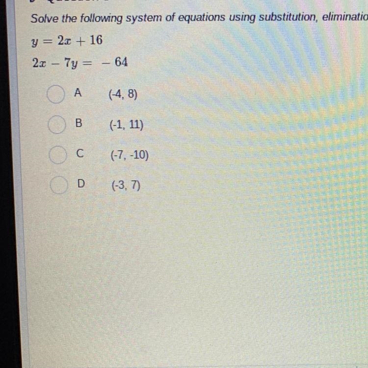 Solve the following system of equations using substitution, elimination, or elimination-example-1