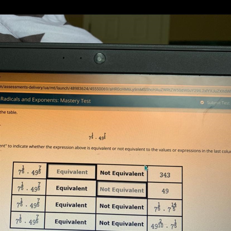 Indicate whether the expression above is equivalent or not equivalent to the values-example-1