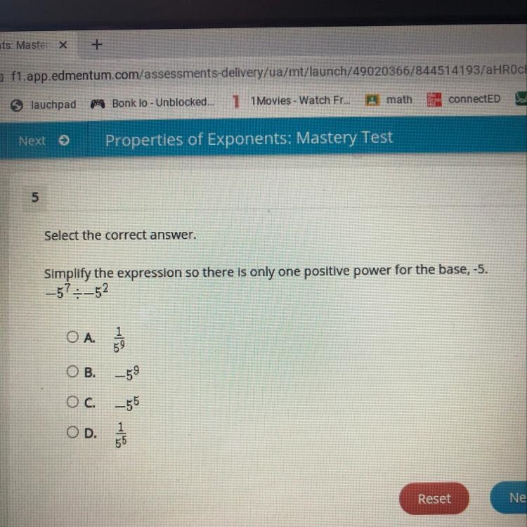 Select the correct answer. Simplify the expression so there is only one positive power-example-1