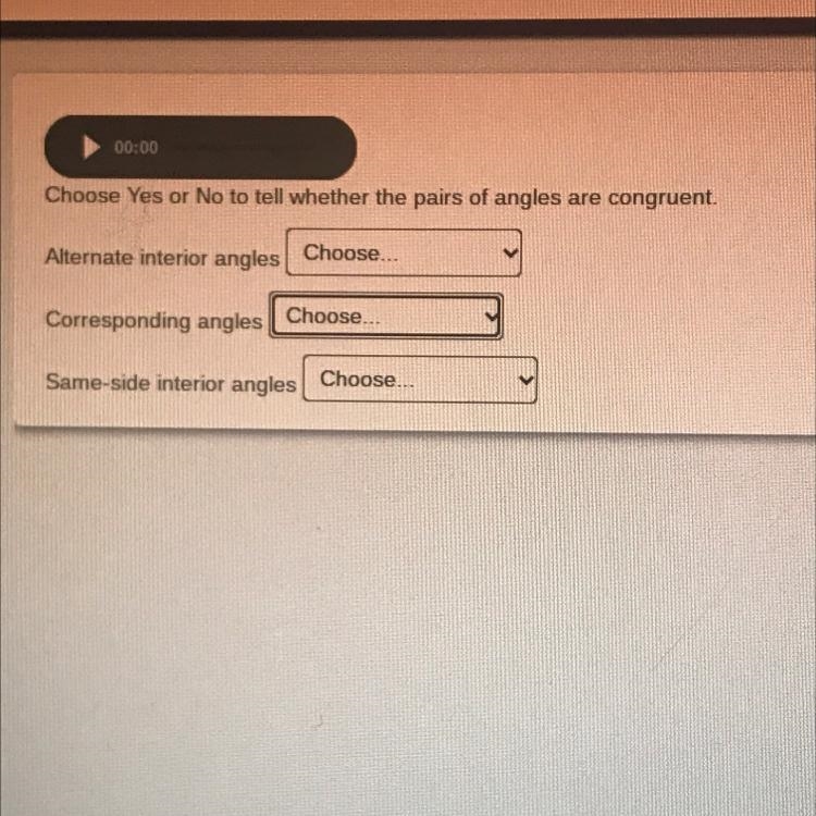 Choose Yes or No to tell whether the pairs of angles are congruent. 1. Alternate interior-example-1