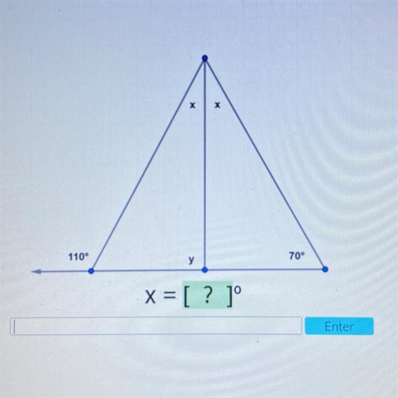 Х 110° 70° у x = [? ]-example-1