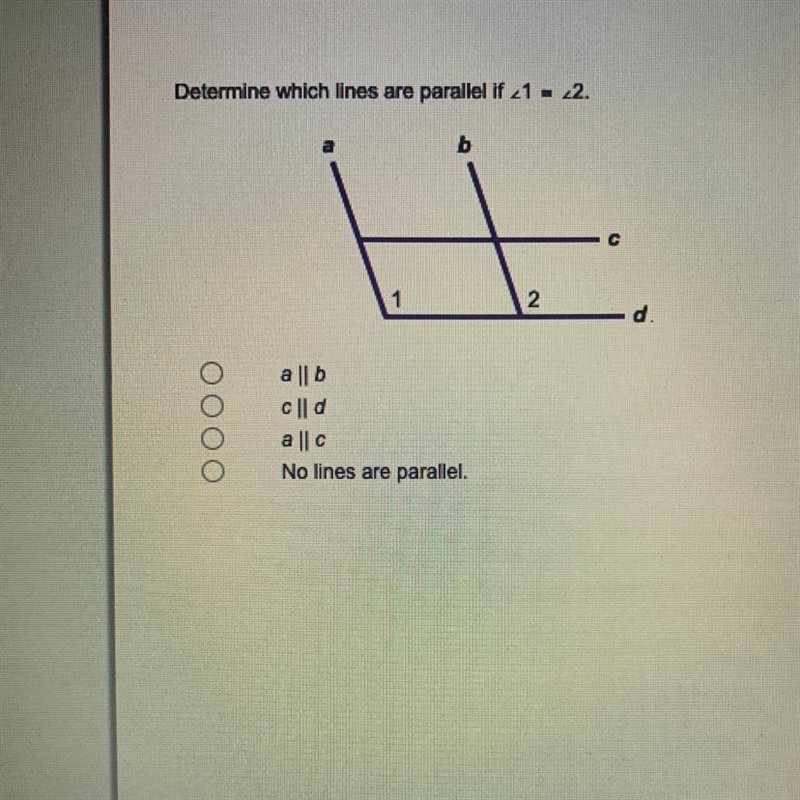 Determine which lines are parallel if _1 = 22. a b 2 оооо a || b c || 0 a || C No-example-1