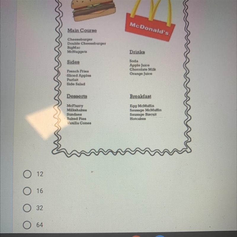 How many different possible meal outcomes are there if you're having one item each-example-1