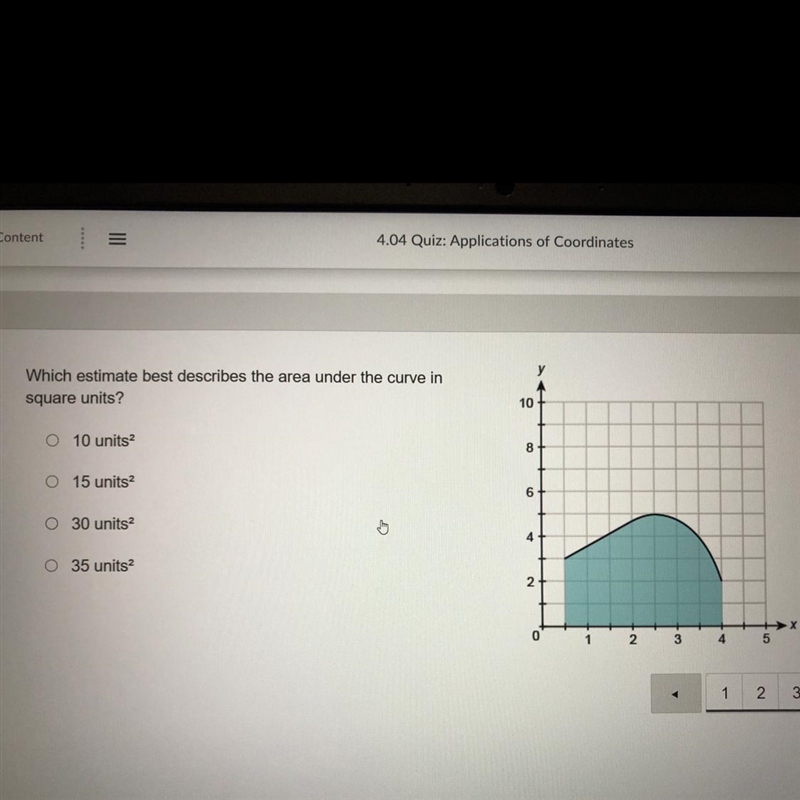 20 POINTS! Which estimate best describes the area under in square units?-example-1