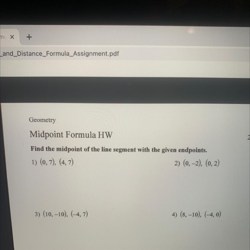 Find the midpoint of the line segment with the given endpoints (0,7), (4,7)-example-1