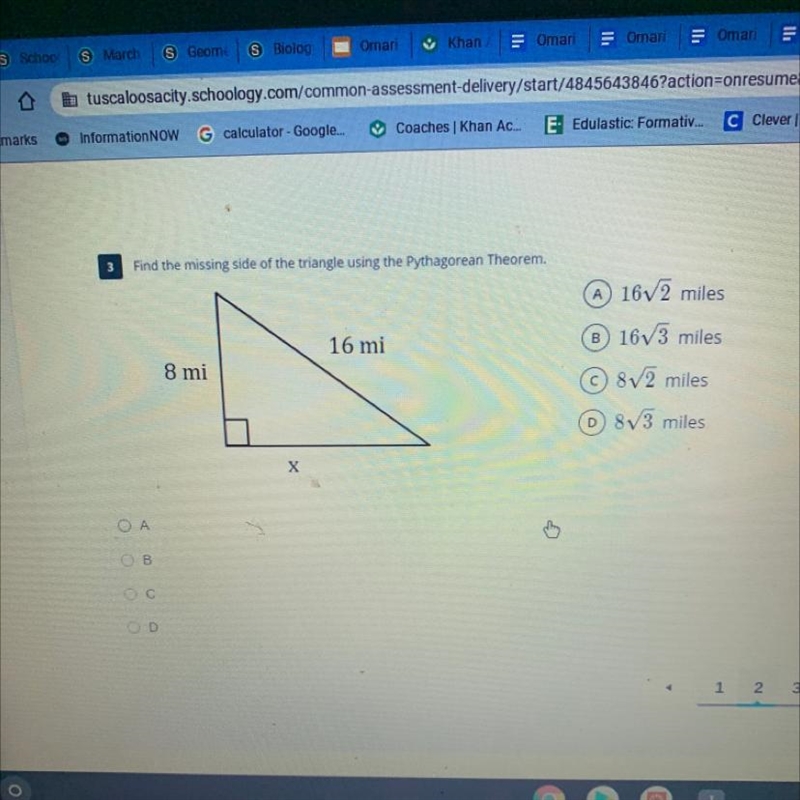 Find the missing side of the triangle using Pythagorean theorem-example-1