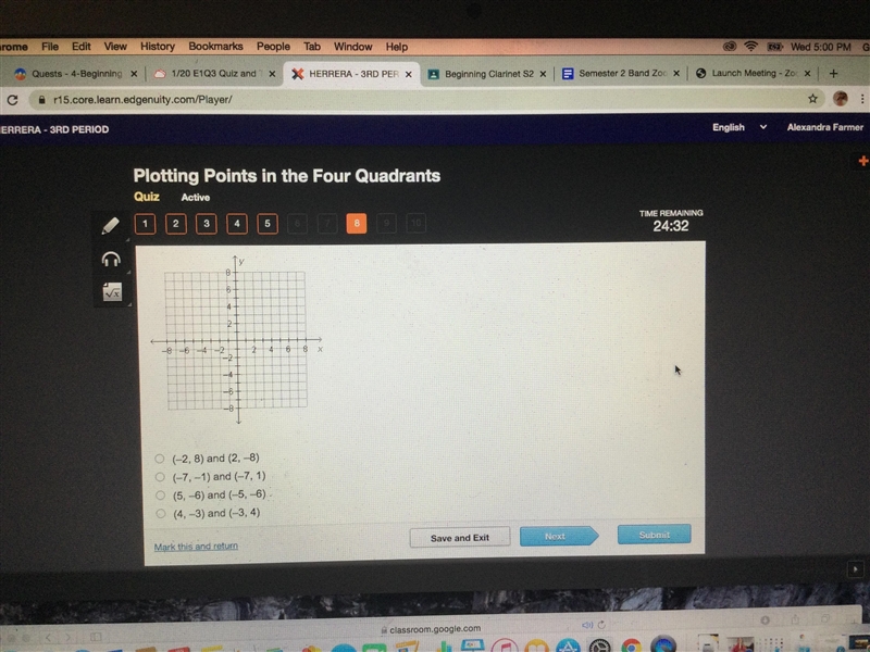 Question: which points are reflections of each other across both axes?-example-1