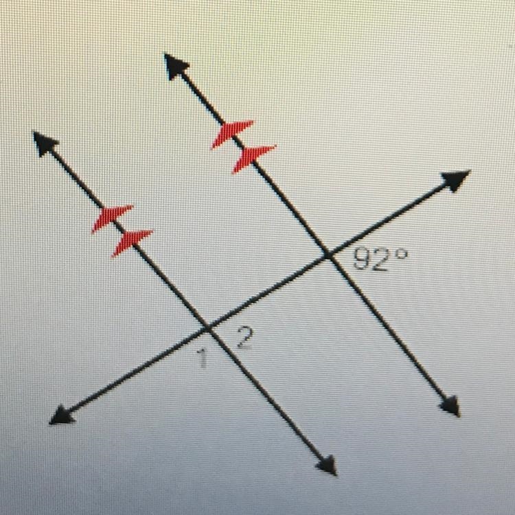 What is the measure of angle 1? 920 2. 86 88° 90° 92°-example-1