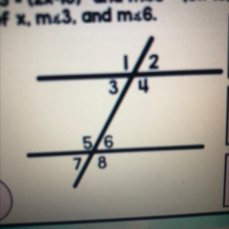 The m<3 = (2x + 10) and m<6 = (3x-15) find the value of x, m<3 and M<6-example-1