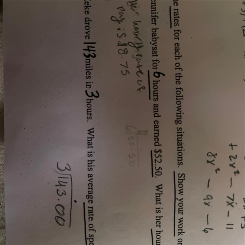 Zeke drove 143miles in 3 hours. What is his average rate of speed (m please help i-example-1