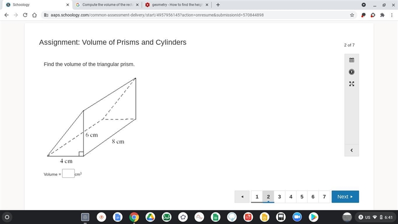 Please help ASAP!!! Find the volume of the triangular prism.-example-1